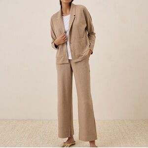 Pact Women's Taupe Heather Airplane organic cotton Blazer- Large & pant XL Set